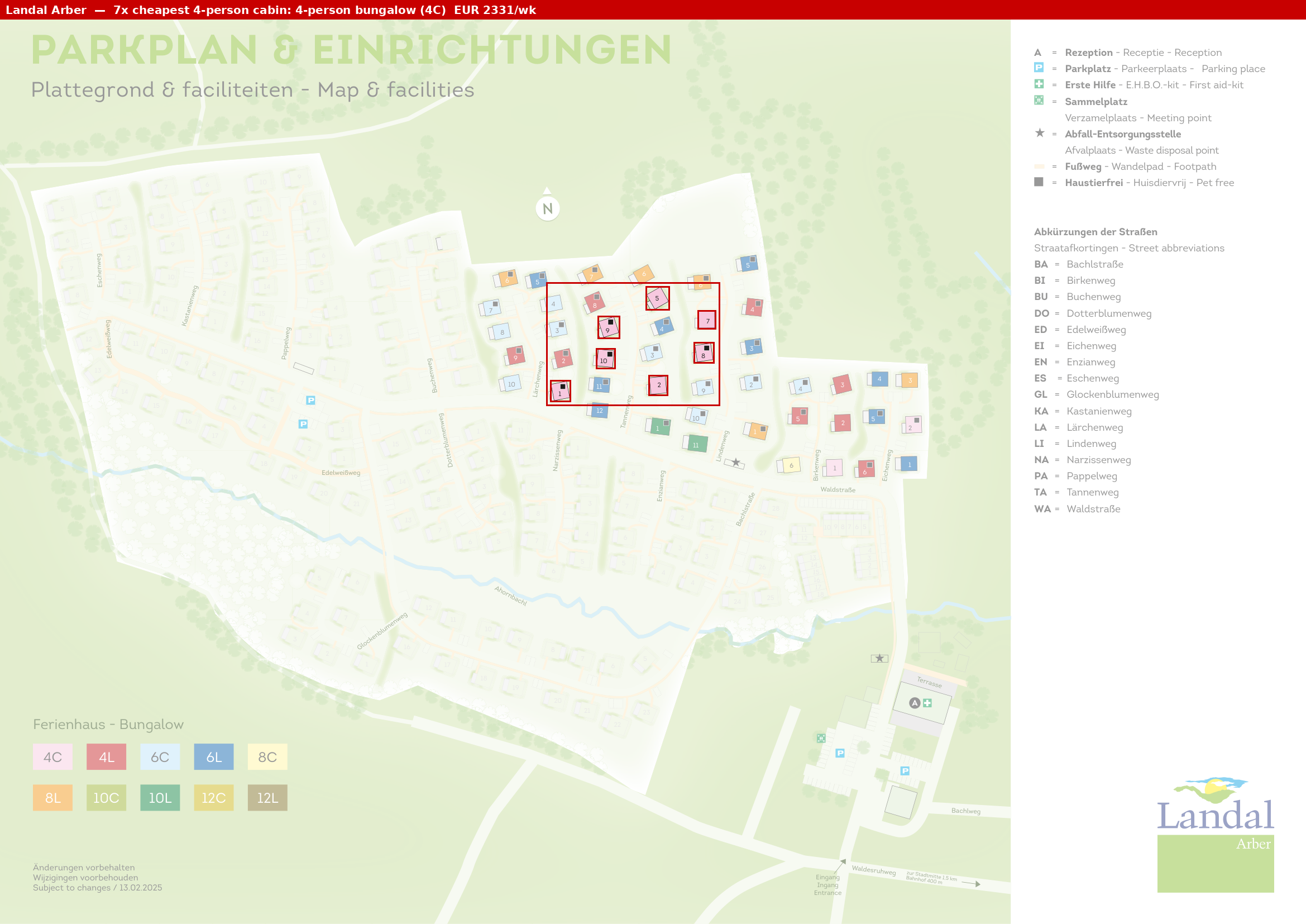 Park map with 7 clustered 4C cabins highlighted