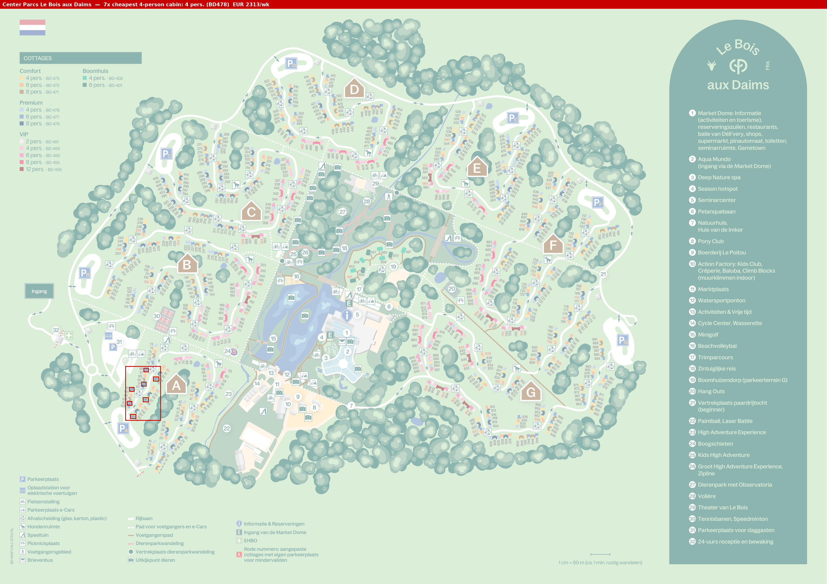 Park map with 7 clustered BD478 cabins highlighted