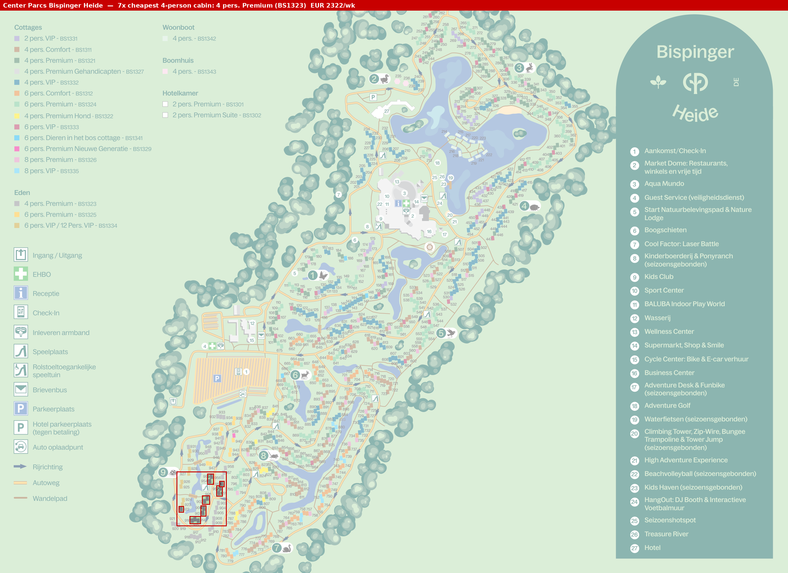Park map with 7 clustered BS1323 cabins highlighted