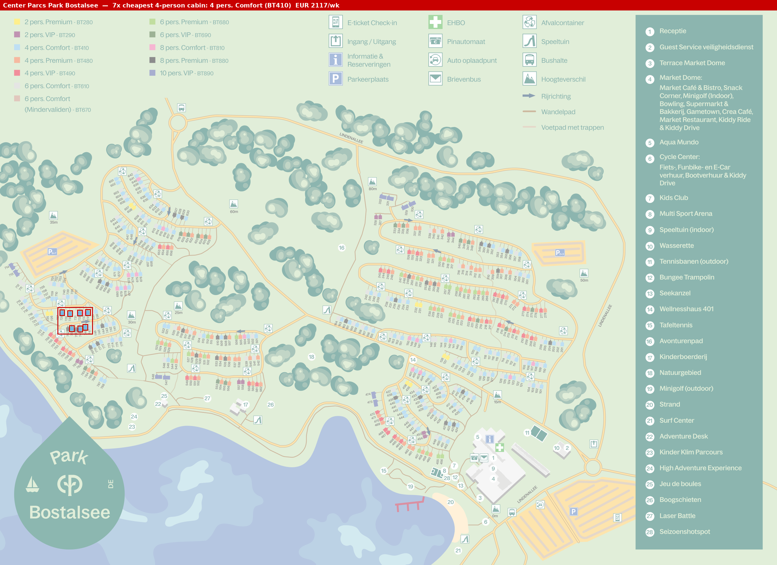 Park map with 7 clustered BT410 cabins highlighted