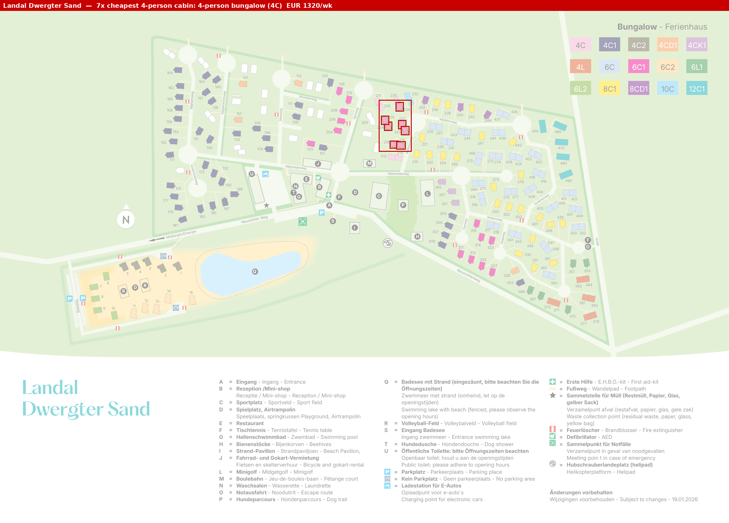 Park map with 7 clustered 4C cabins highlighted