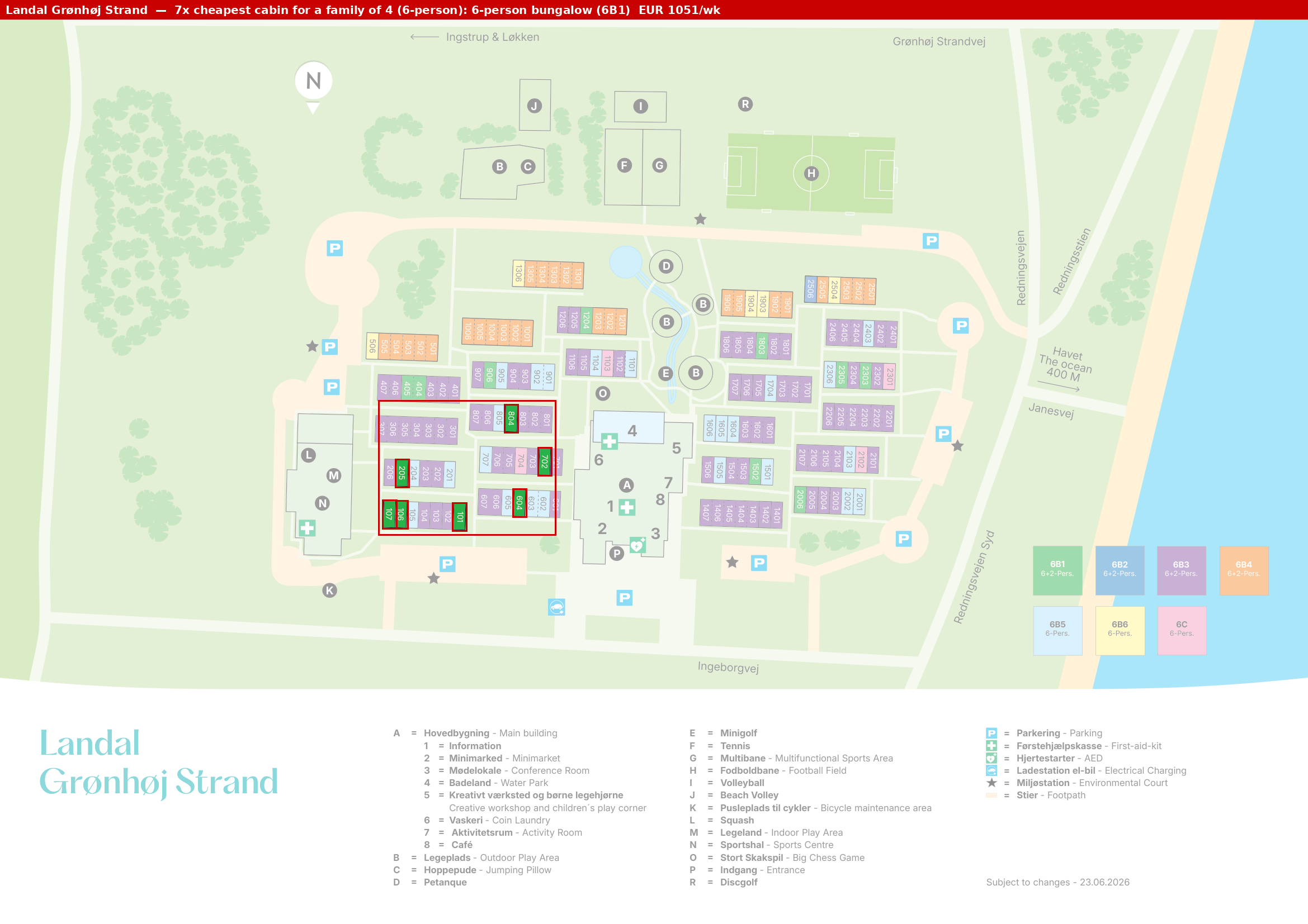 Park map with 7 clustered 6B1 cabins highlighted