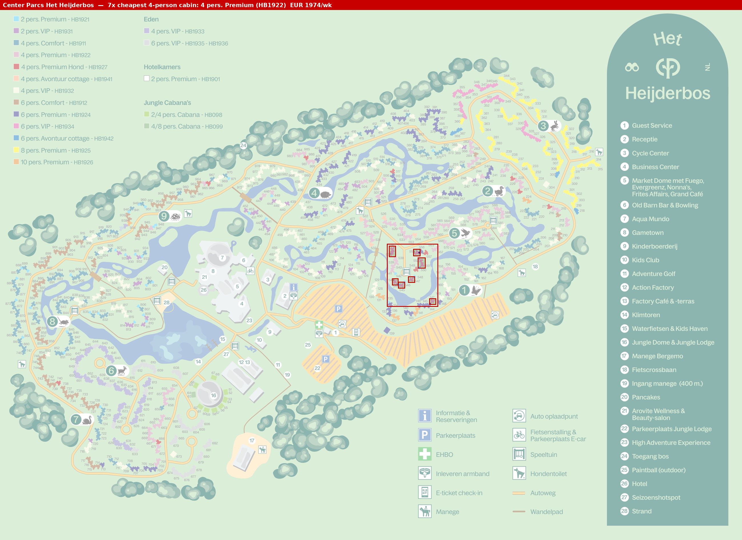 Park map with 7 clustered HB1922 cabins highlighted