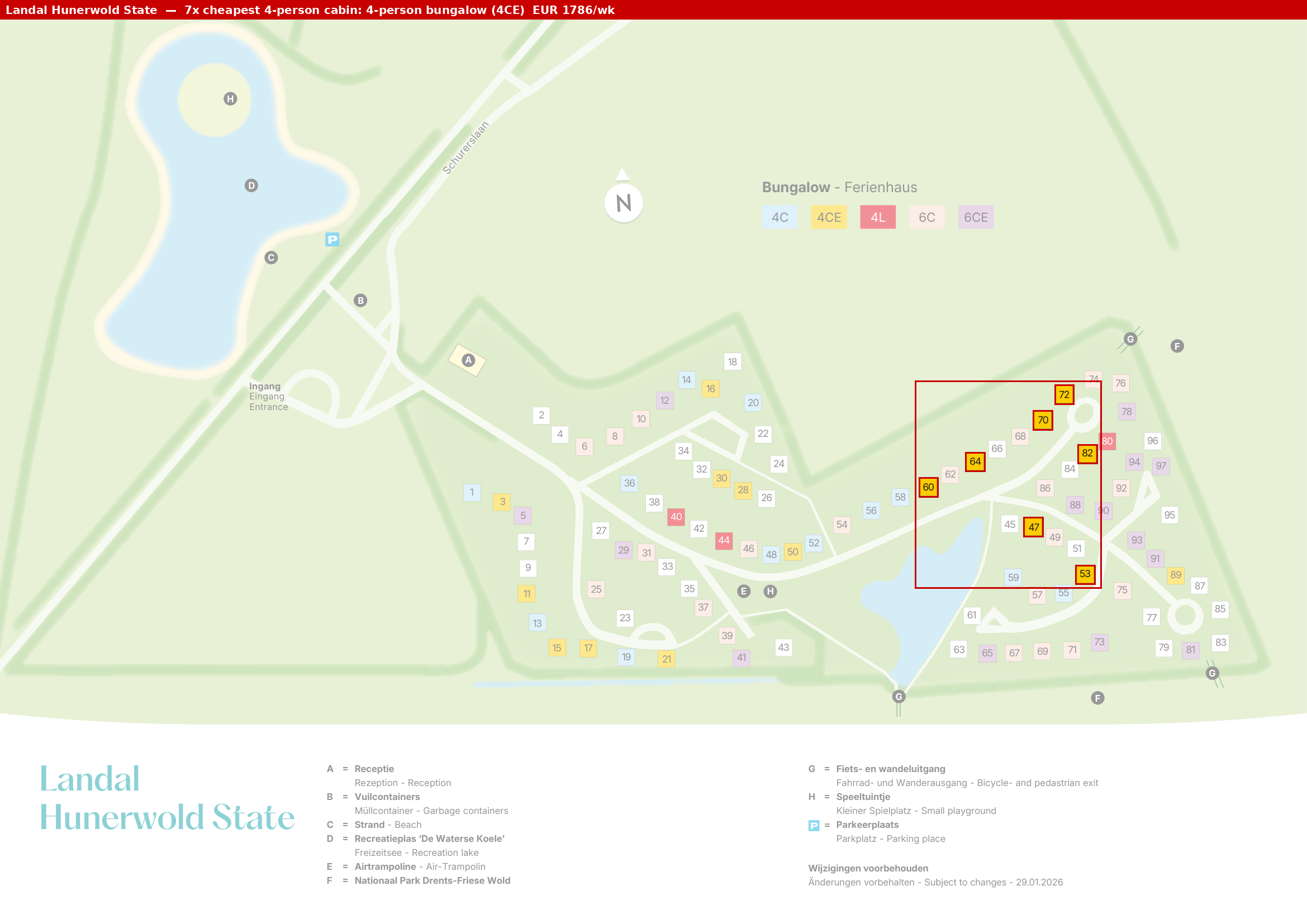 Park map with 7 clustered 4CE cabins highlighted