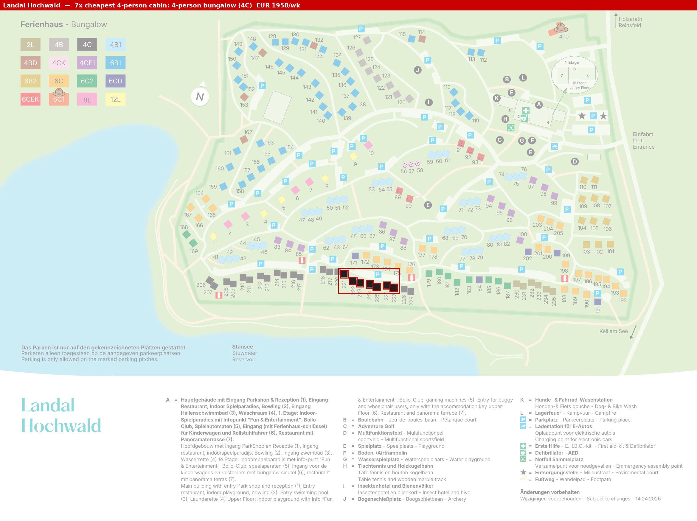 Park map with 7 clustered 4C cabins highlighted