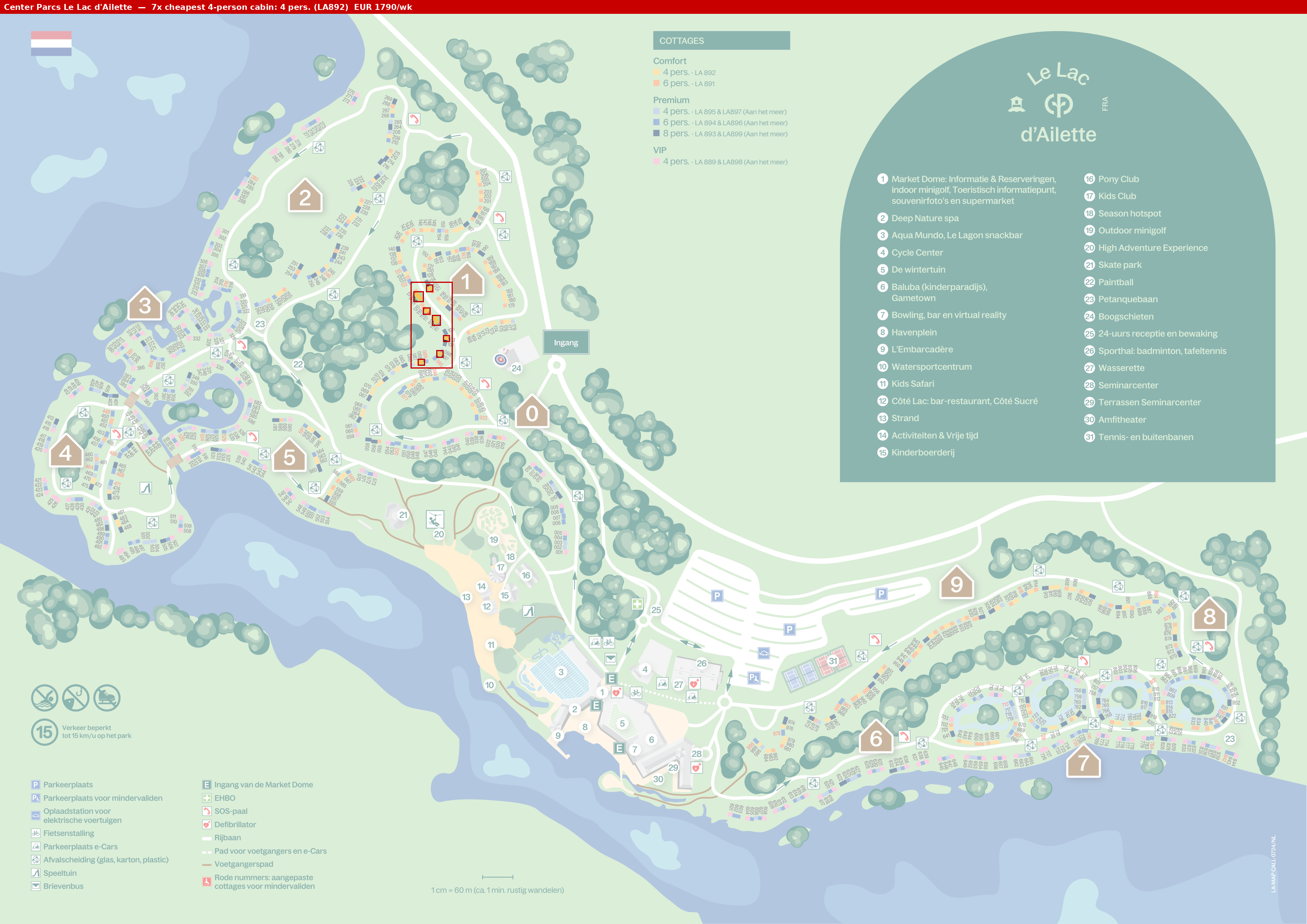 Park map with 7 clustered LA892 cabins highlighted