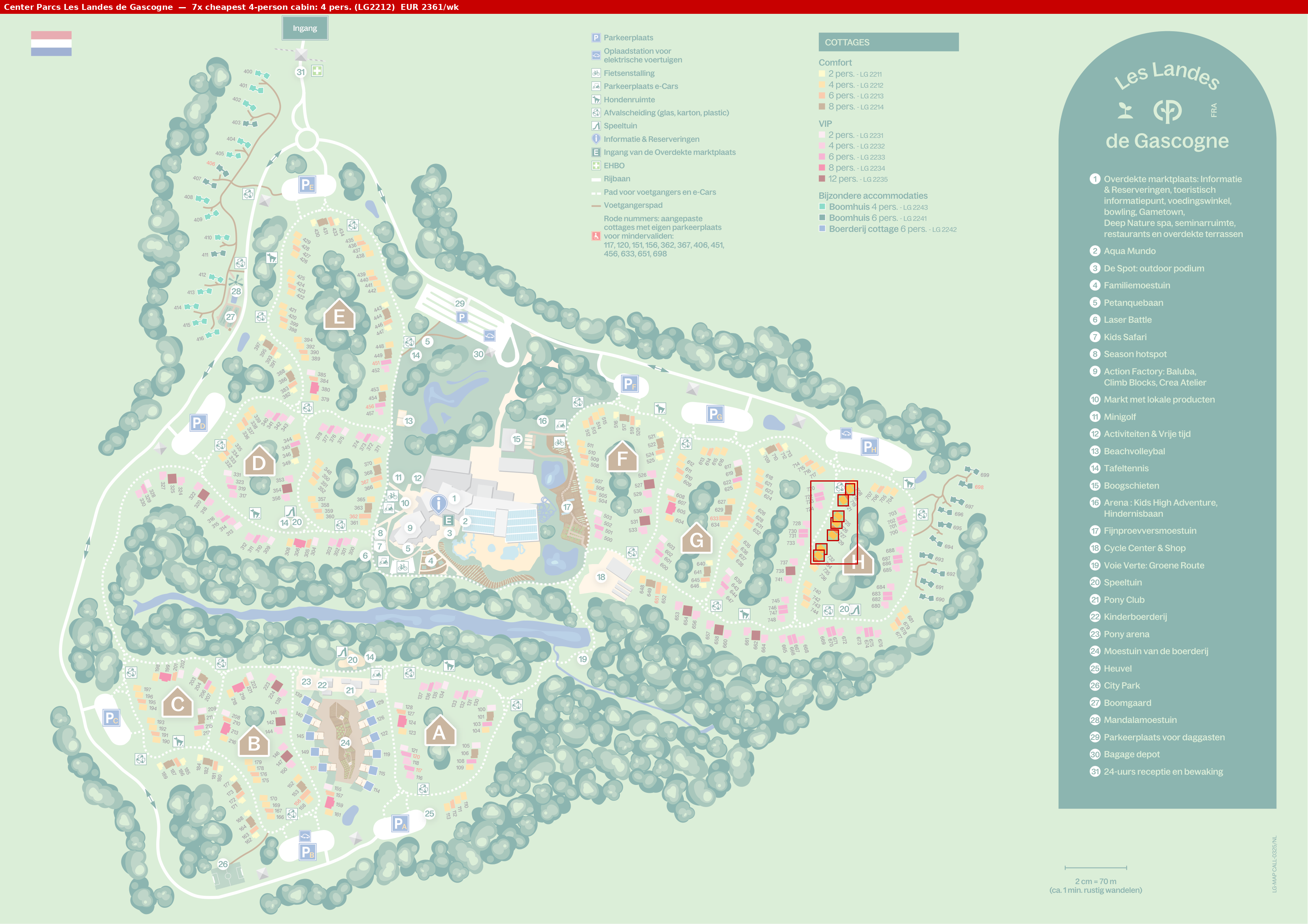 Park map with 7 clustered LG2212 cabins highlighted