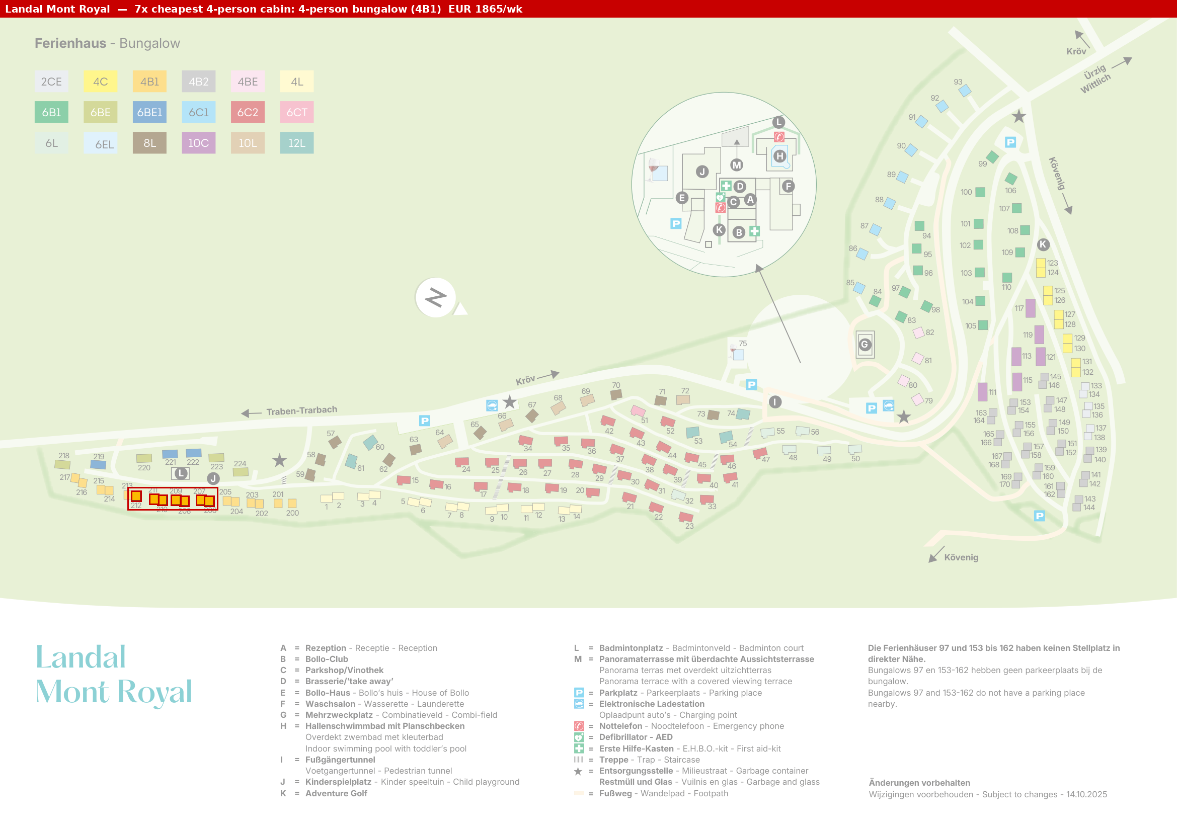 Park map with 7 clustered 4B1 cabins highlighted
