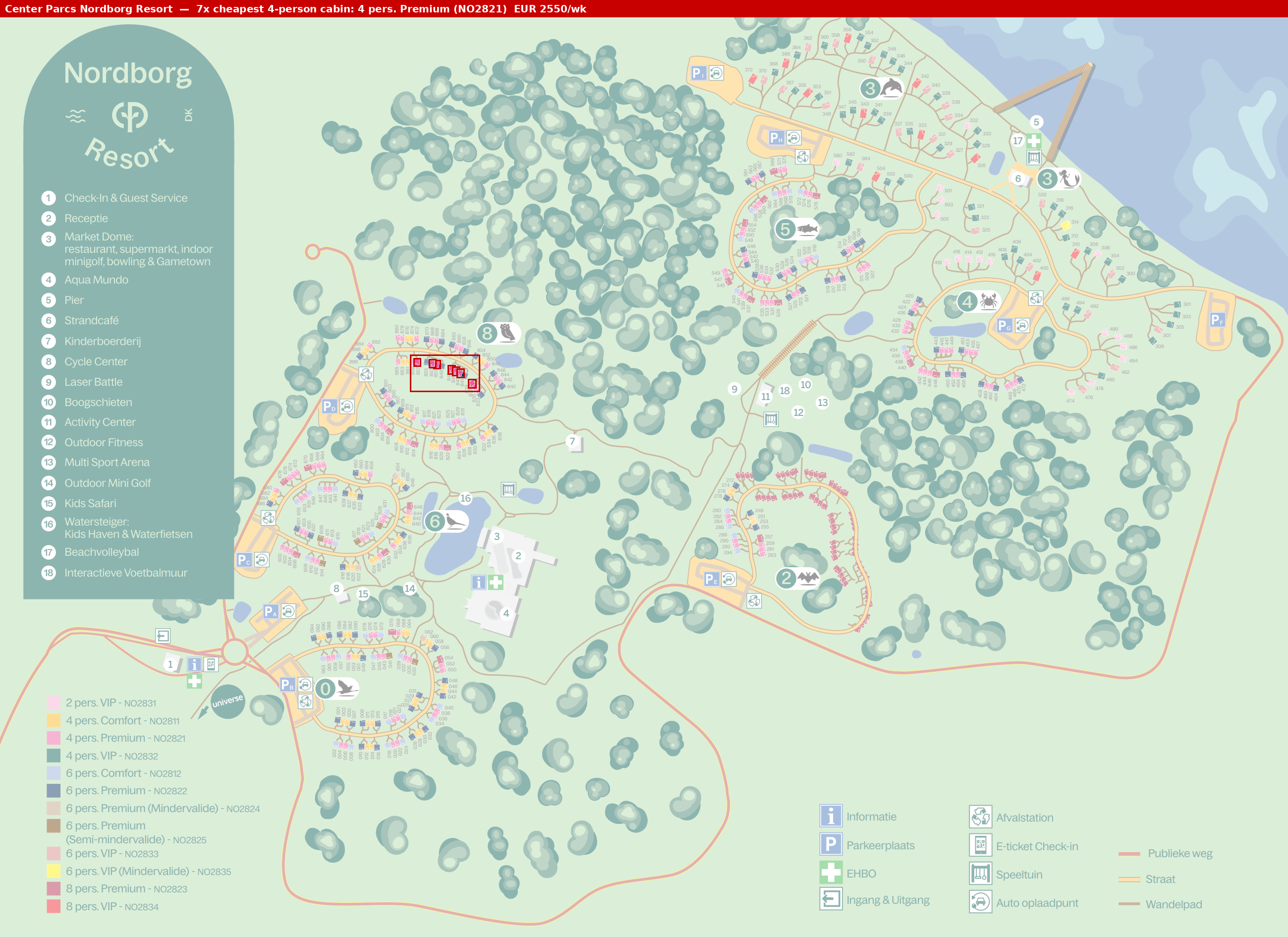 Park map with 7 clustered NO2821 cabins highlighted
