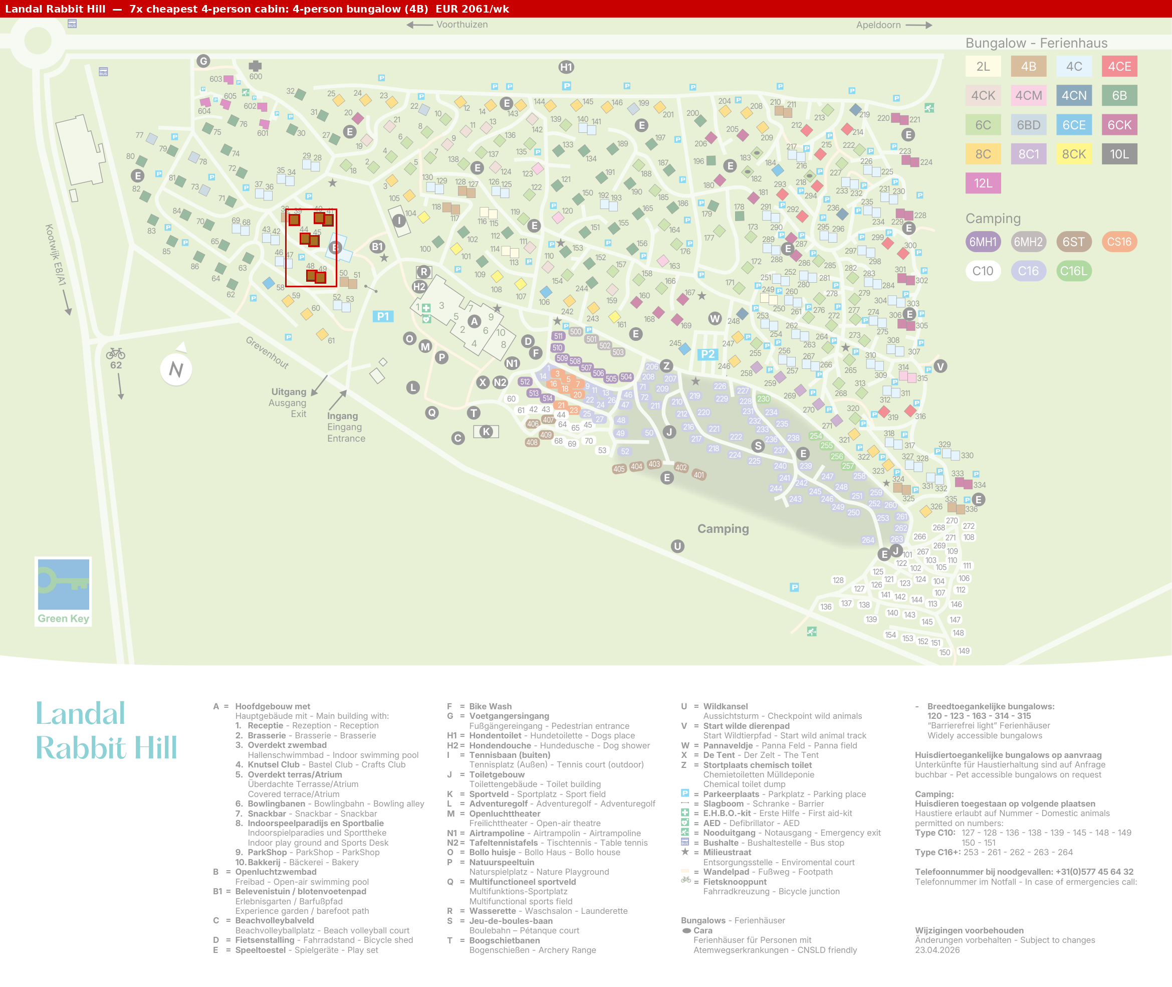 Park map with 7 clustered 4B cabins highlighted