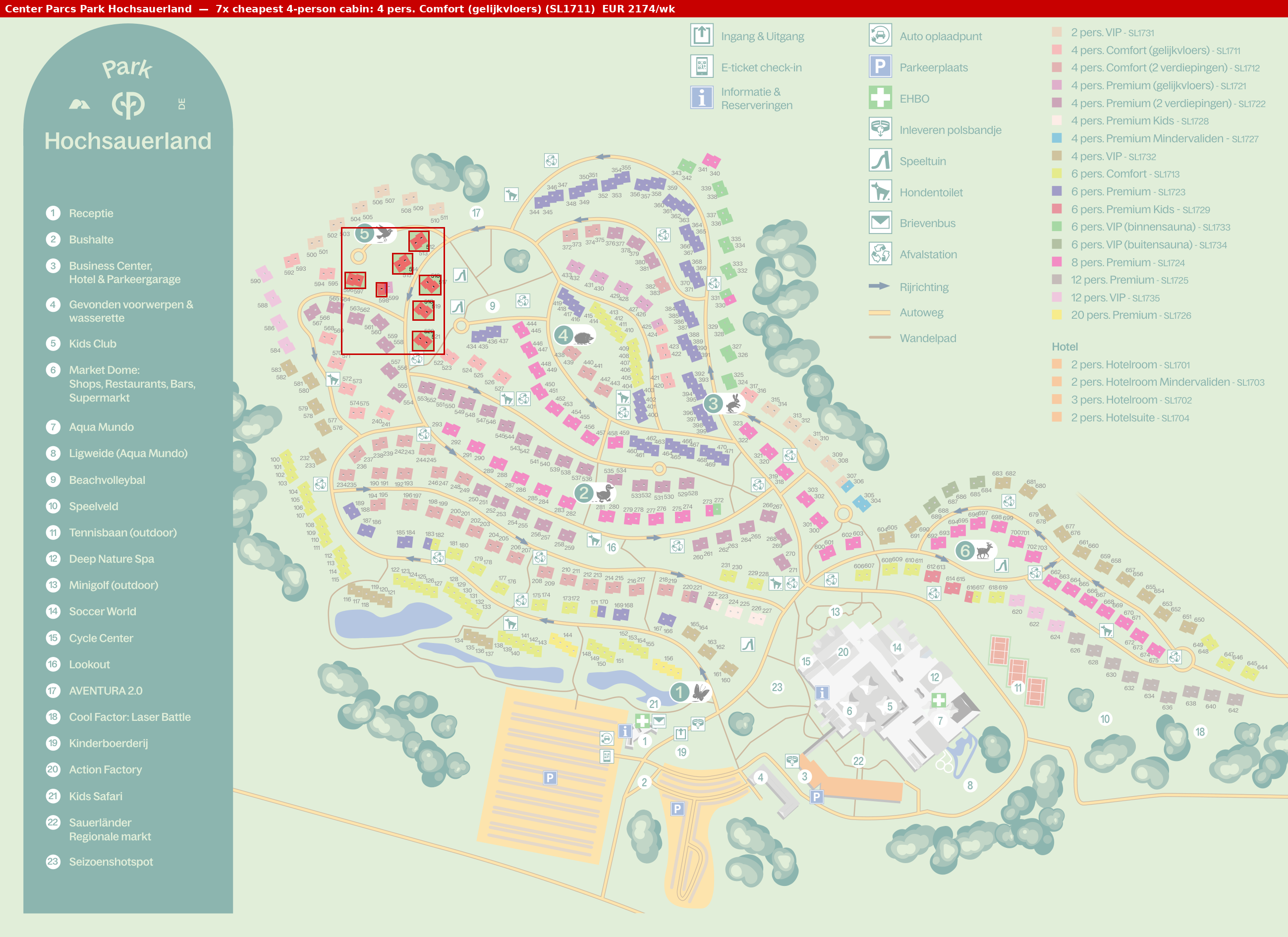 Park map with 7 clustered SL1711 cabins highlighted