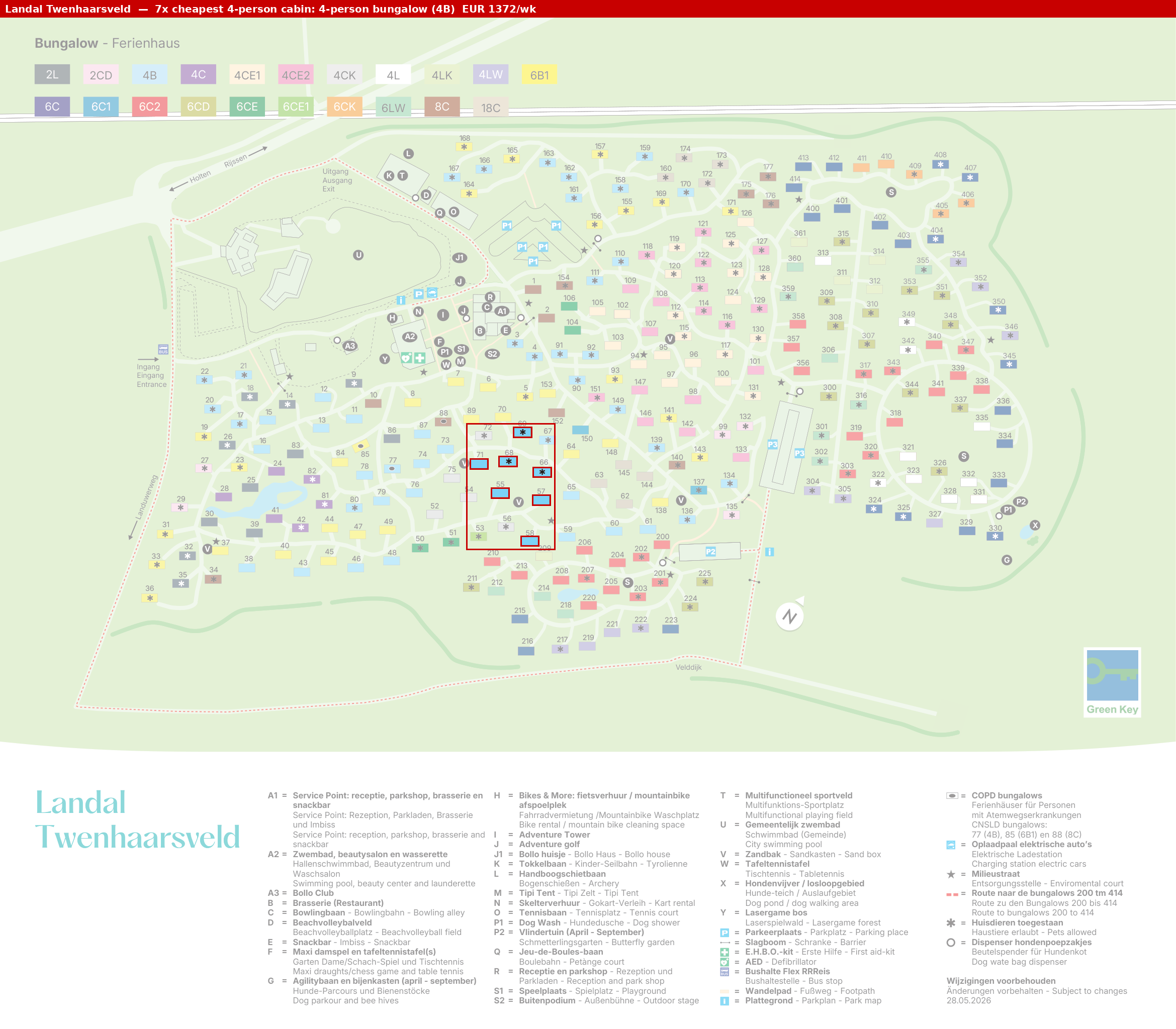 Park map with 7 clustered 4B cabins highlighted