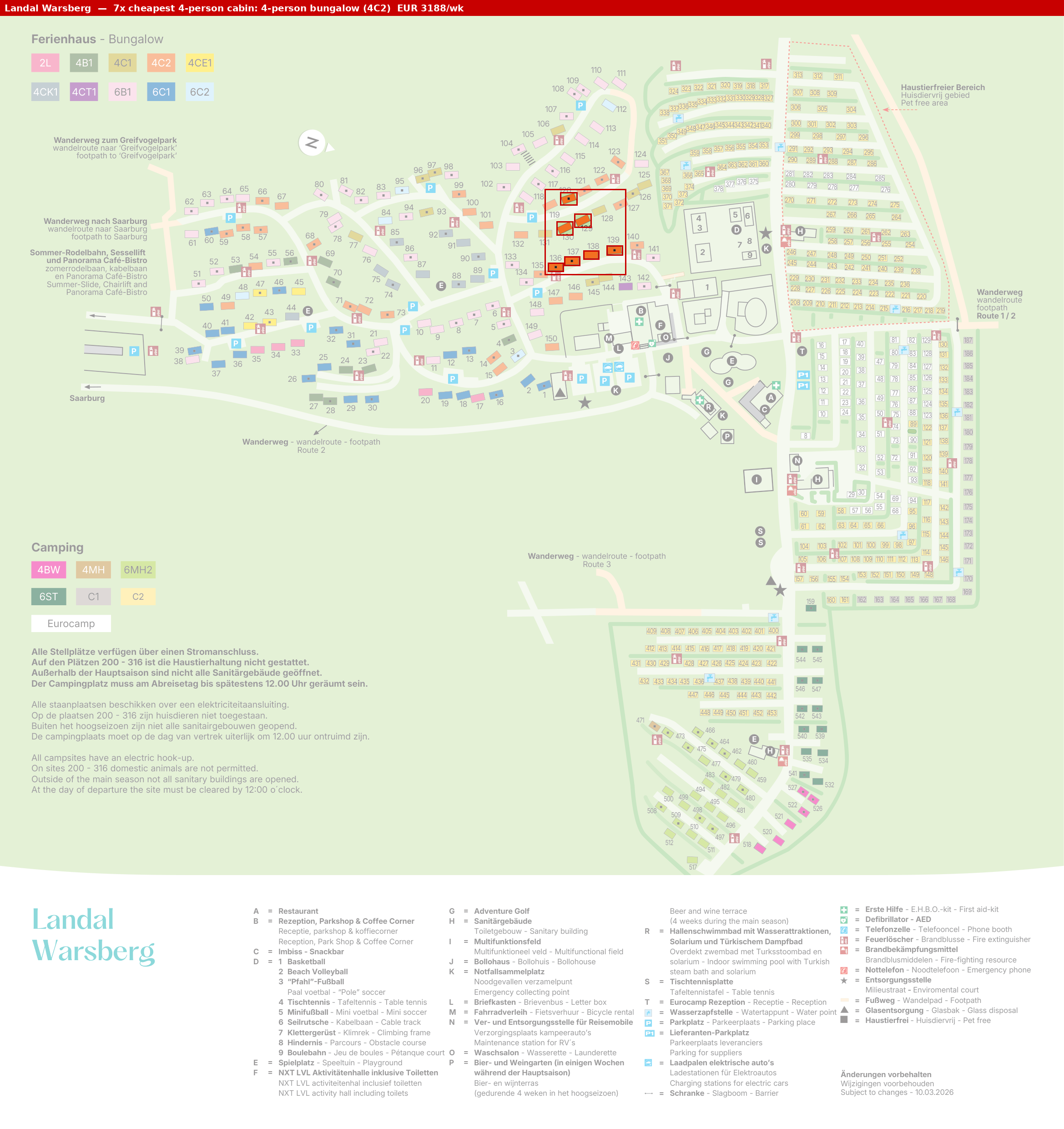 Park map with 7 clustered 4C2 cabins highlighted