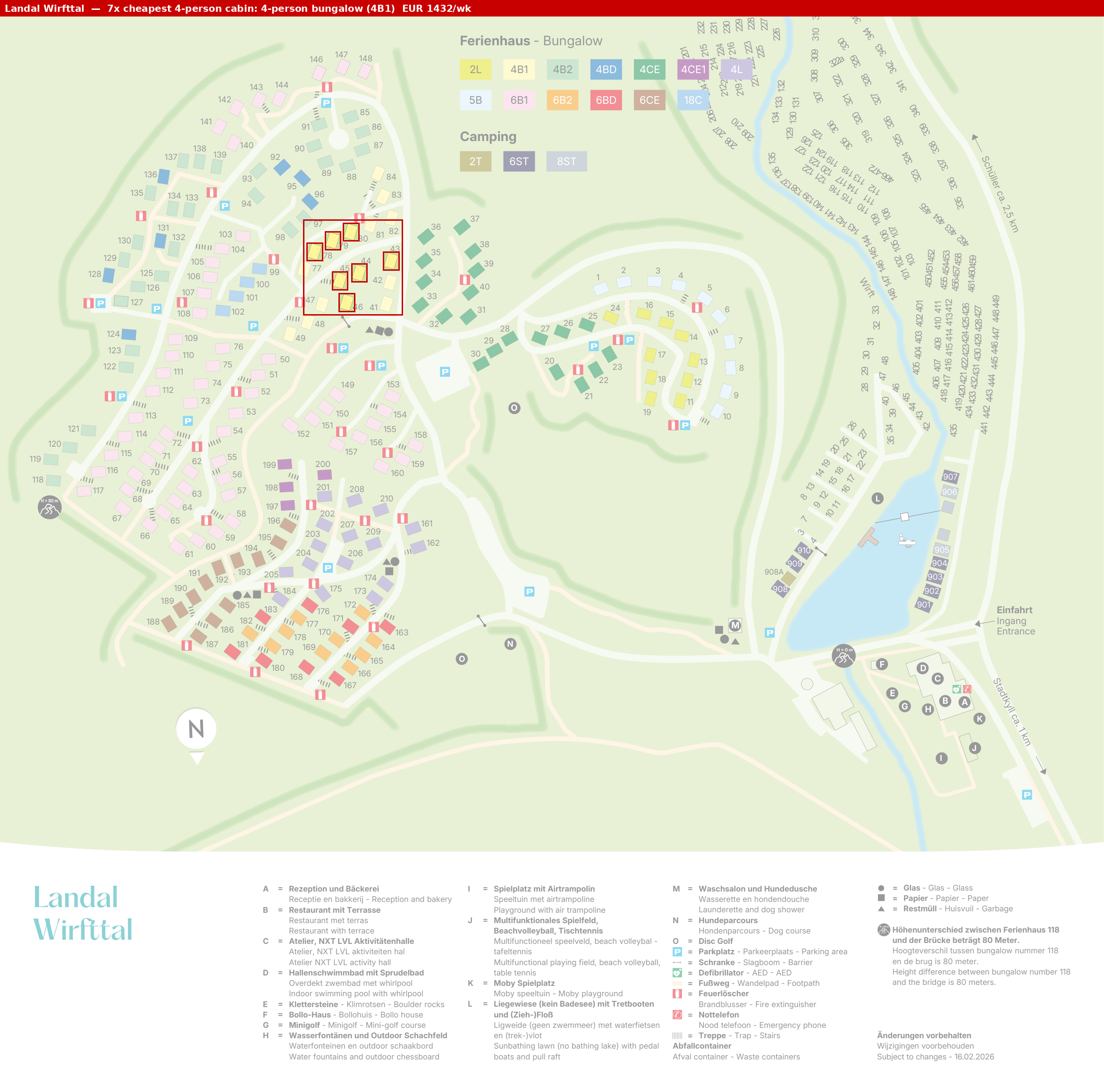 Park map with 7 clustered 4B1 cabins highlighted